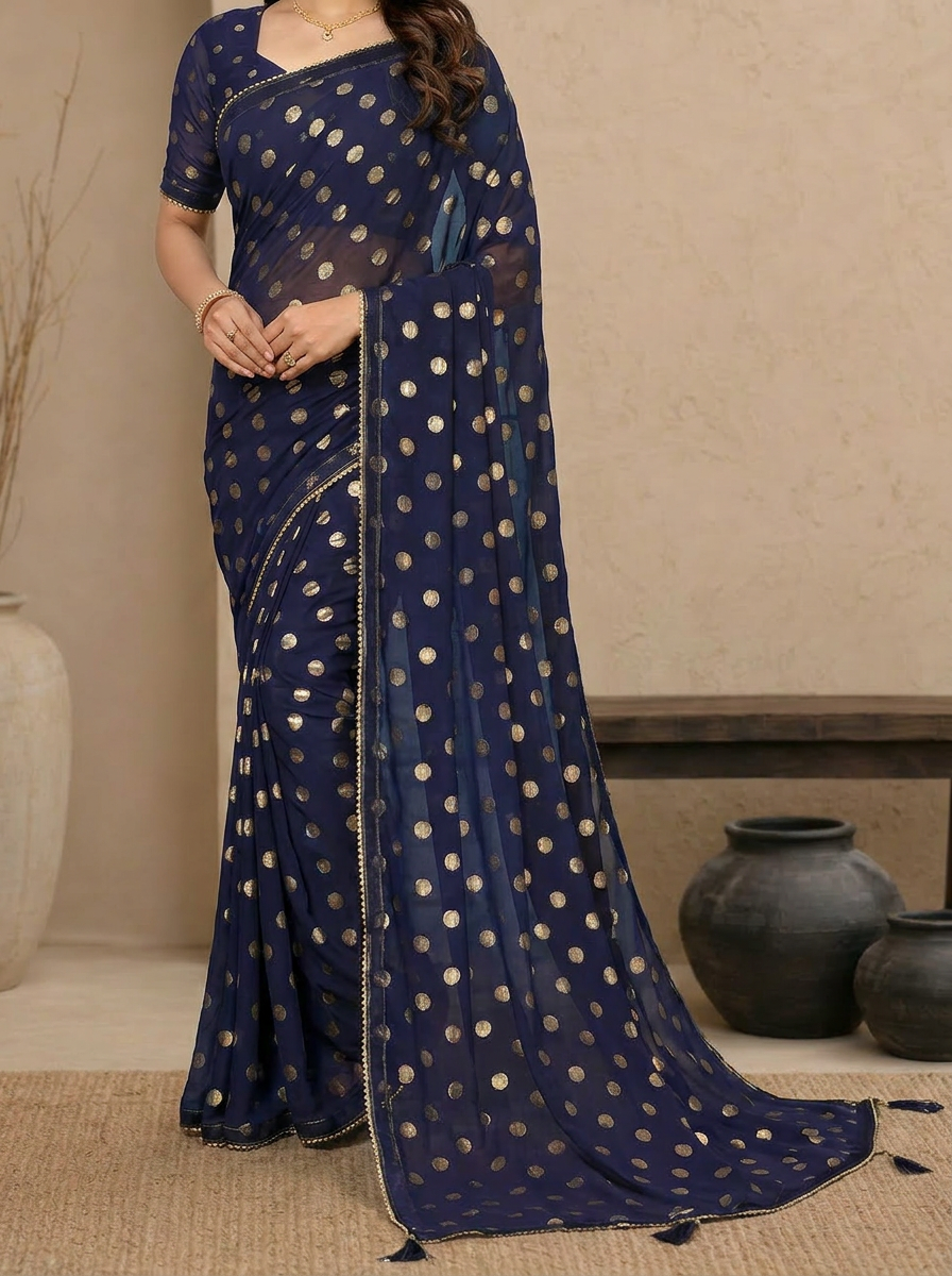 Swarna Polka Tassel Georgette Saree - 05 lower closeup (1)