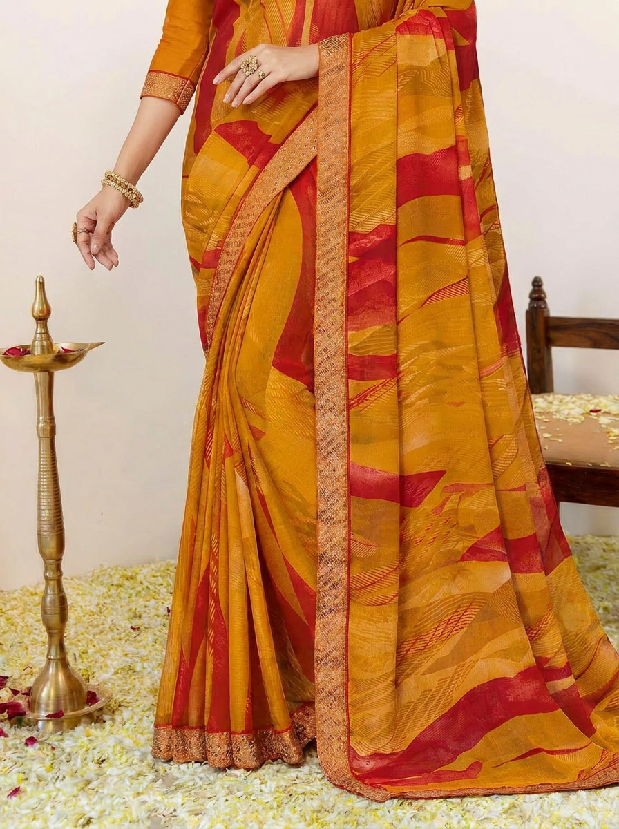 Aarohi Digital Print Chiffon Saree with Lace Border - 05 lower closeup (1)
