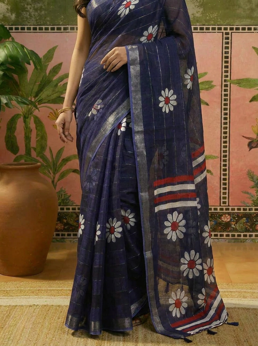 Aarohi Silk Blend Floral Saree with Woven Jari Work - 05 lower closeup (1)