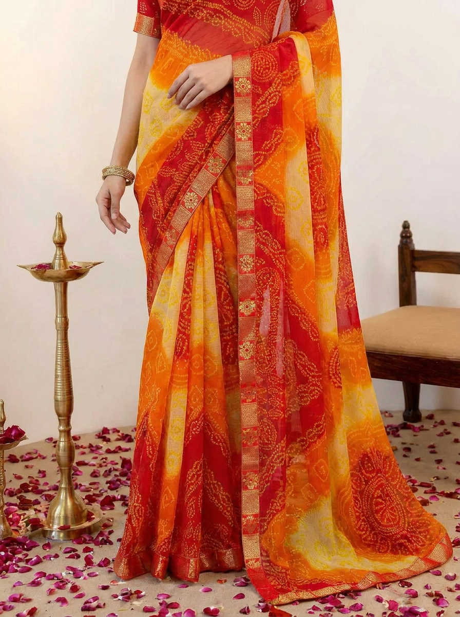 Bandhej Tassel Chiffon Saree