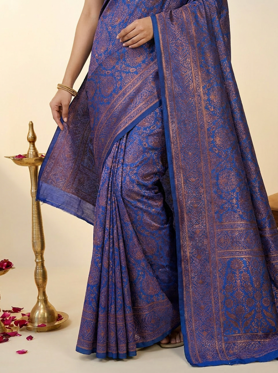 Vibrant Rani Pink Banarasi Silk Saree with Elegant Zari Weaving - 05 lower closeup (1)