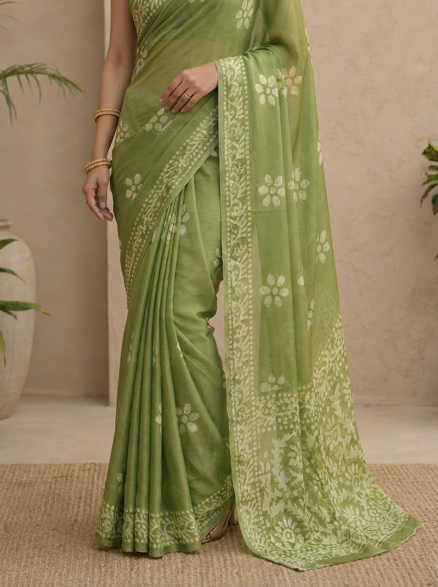 Saanvi Floral Chiffon Everyday Saree - 05 lower closeup
