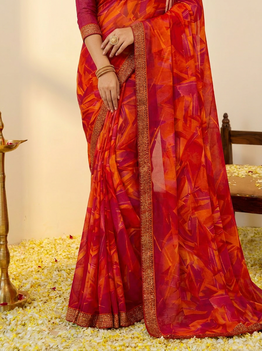 Aarohi Digital Print Chiffon Saree with Lace Border