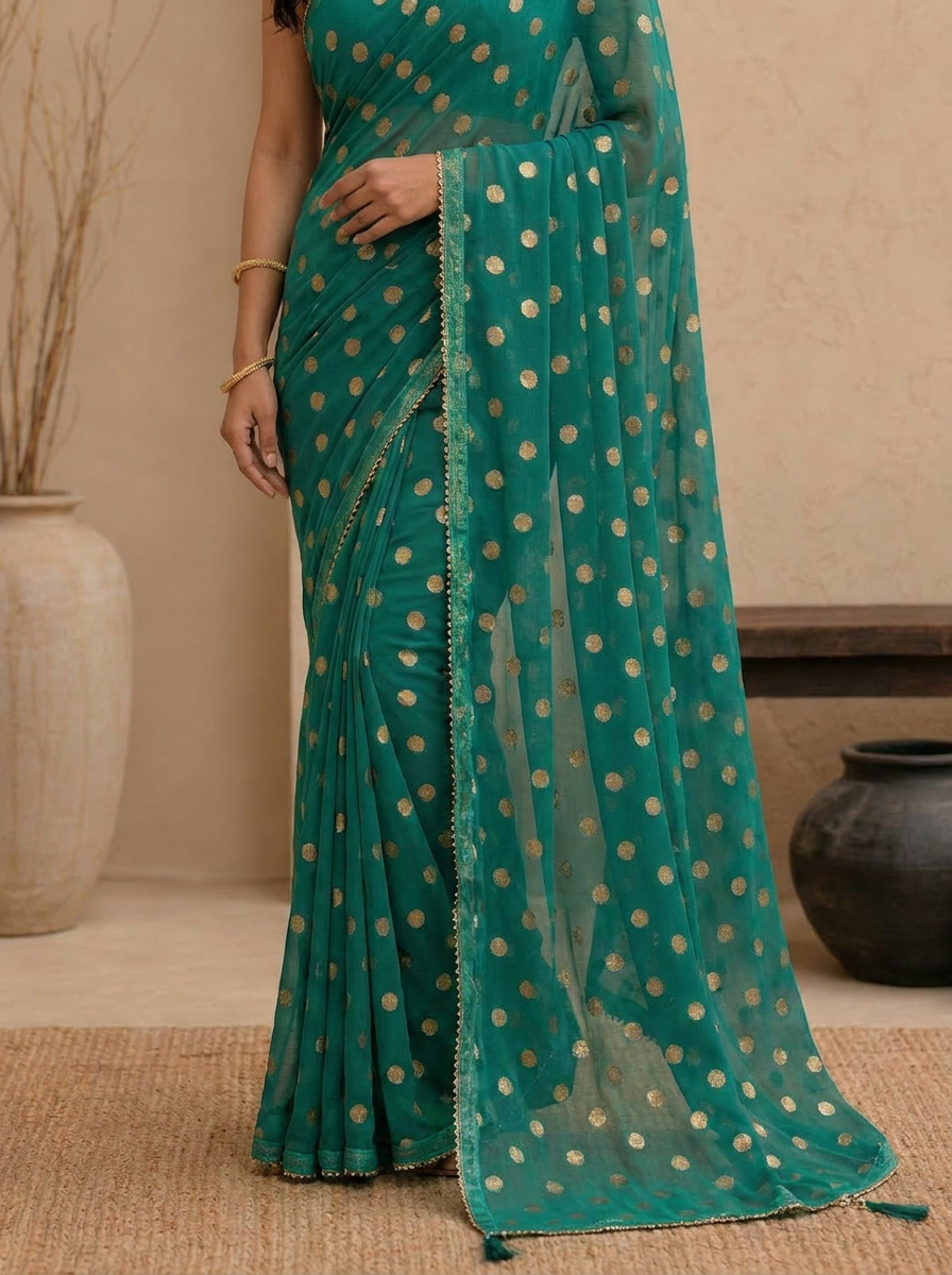 Swarna Polka Tassel Georgette Saree - 05 lower closeup (2)