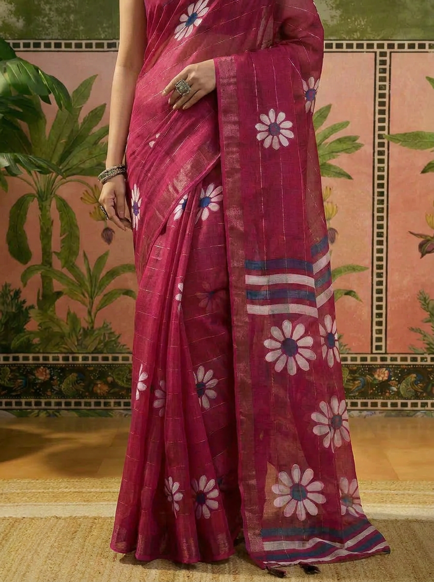 Aarohi Silk Blend Floral Saree with Woven Jari Work - 05 lower closeup (2)