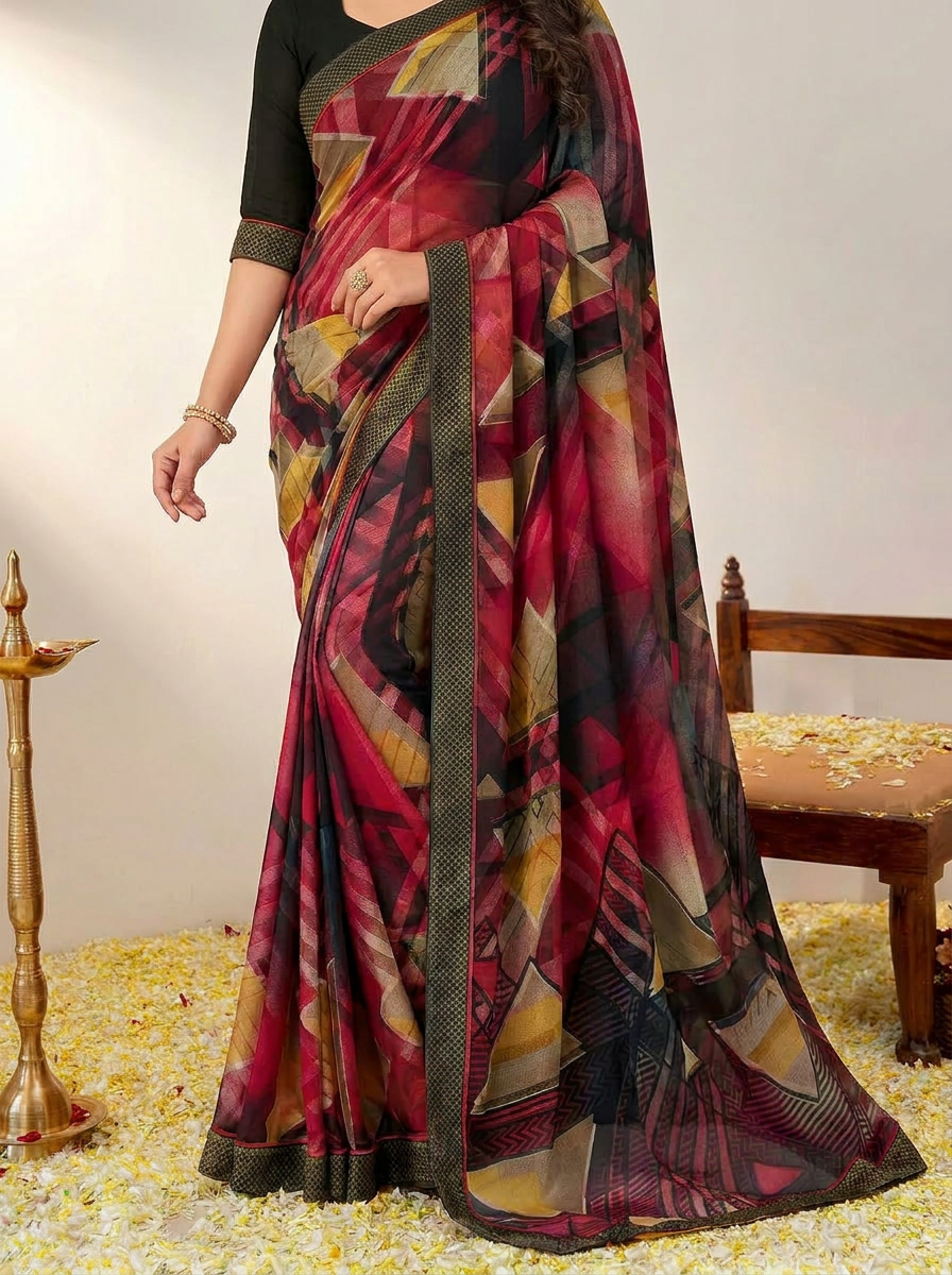 Aarohi Digital Print Chiffon Saree with Lace Border