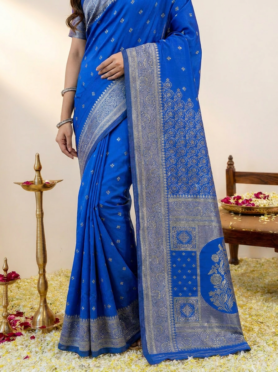 Royal Maroon Banarasi Silk Saree with Rich Golden Zari Border - 05 lower closeup (2)