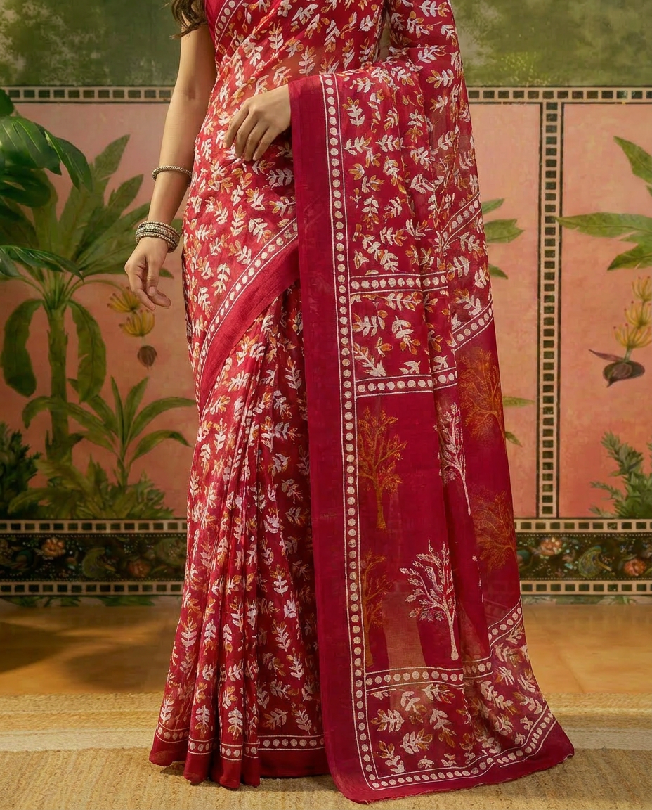 Traditional Ethnic Design Brown Printed Saree