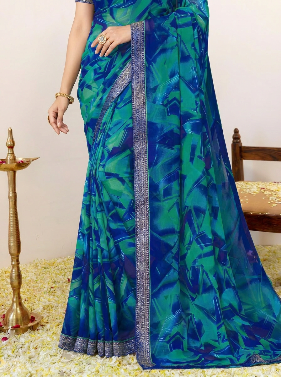 Aarohi Digital Print Chiffon Saree with Lace Border