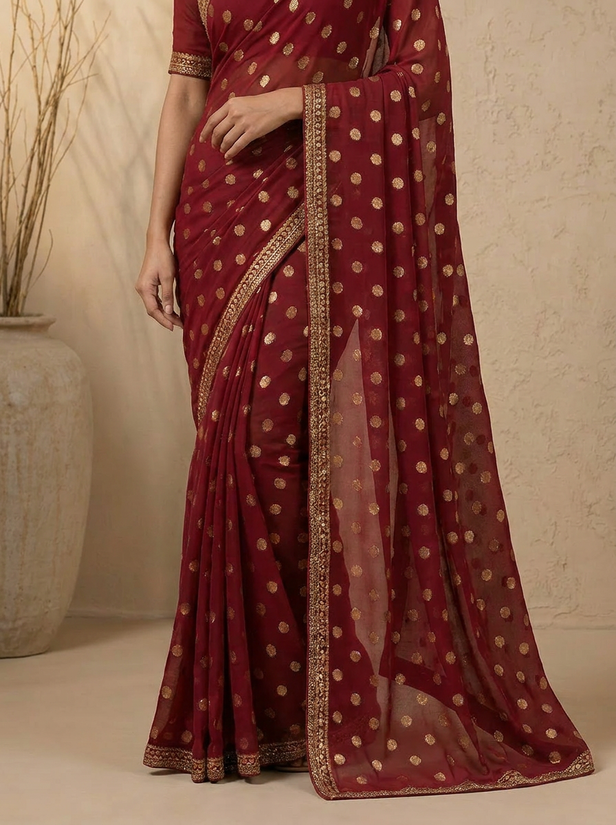 Swarna Polka Tassel Georgette Saree - 05 lower closeup (3)