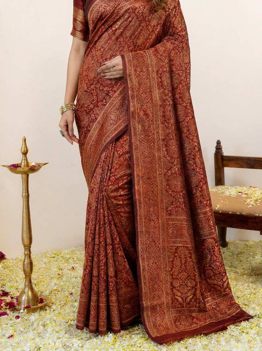 Vibrant Rani Pink Banarasi Silk Saree with Elegant Zari Weaving - 05 lower closeup (3)