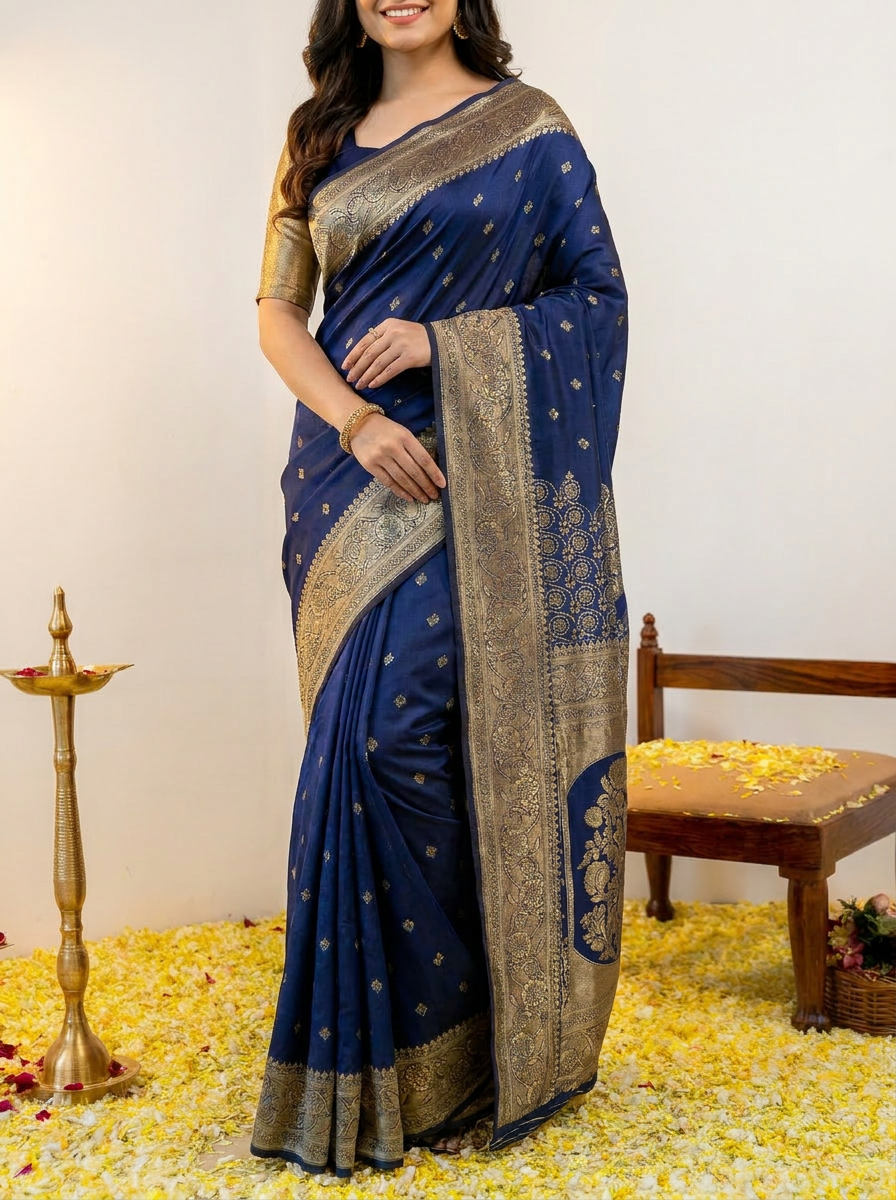 Royal Maroon Banarasi Silk Saree with Rich Golden Zari Border - 05 lower closeup (3)