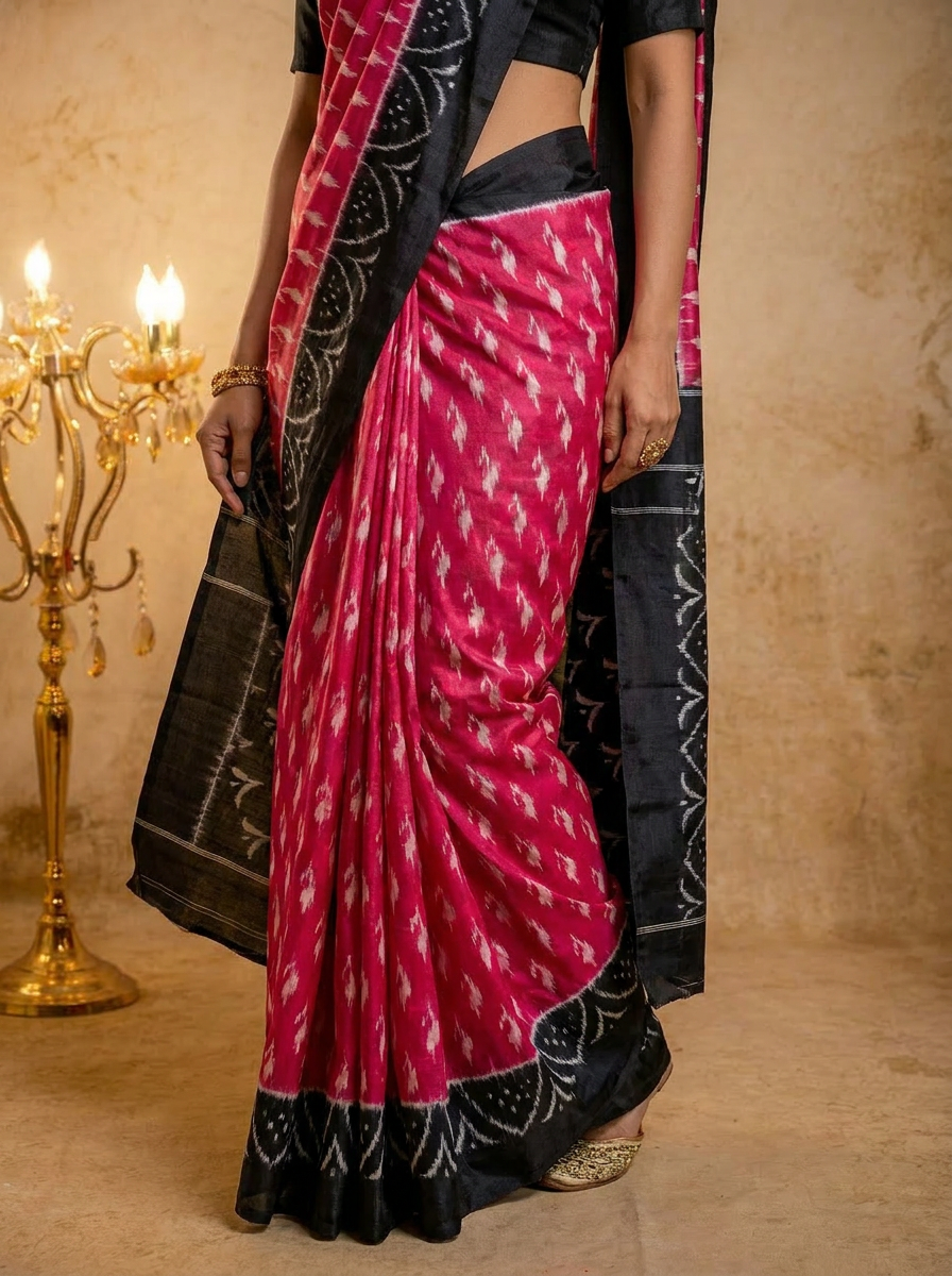 Rama green ikkat print cotton saree with blouse