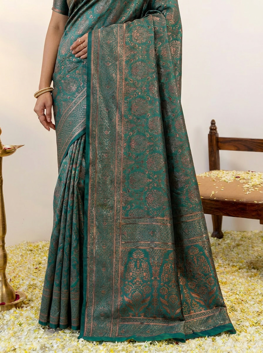 Vibrant Rani Pink Banarasi Silk Saree with Elegant Zari Weaving - 05 lower closeup (4)