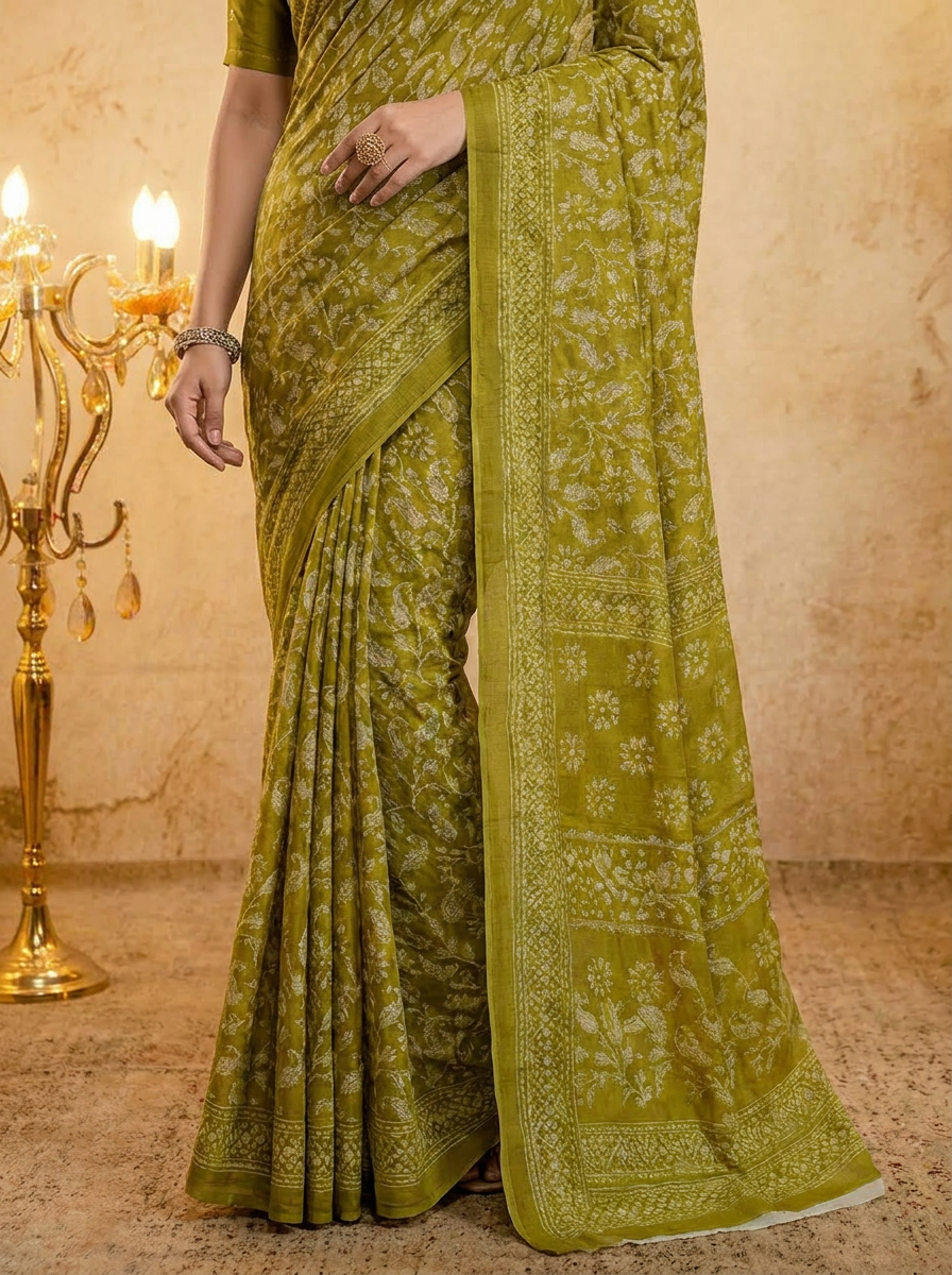 Sea Blue Cotten Saree with Golden Paisley Prints - 05 lower closeup