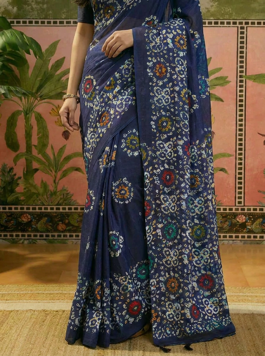 Pure Cotton Black Multicolor Floral Printed Saree - 05 lower closeup