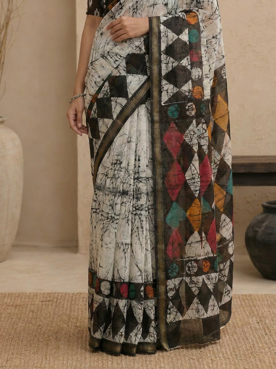 Mono Geo Everyday Georgette Saree - 05 lower closeup