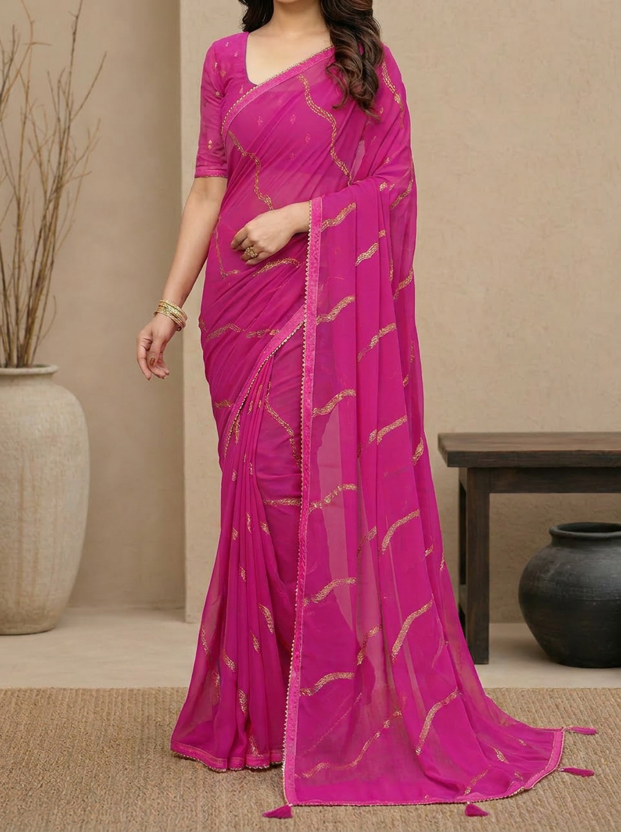 Swarna Stripe Tassel Georgette Saree