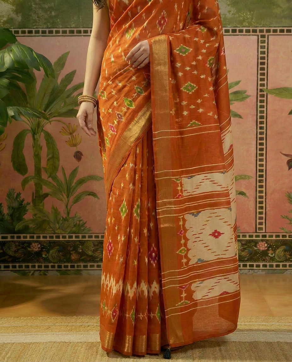 Traditional Ethnic Design Brown Printed Saree
