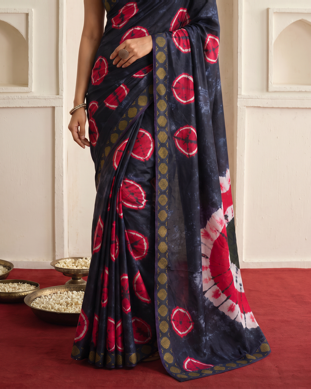 Vintage Charm Chikoo & Pink Shibori Saree