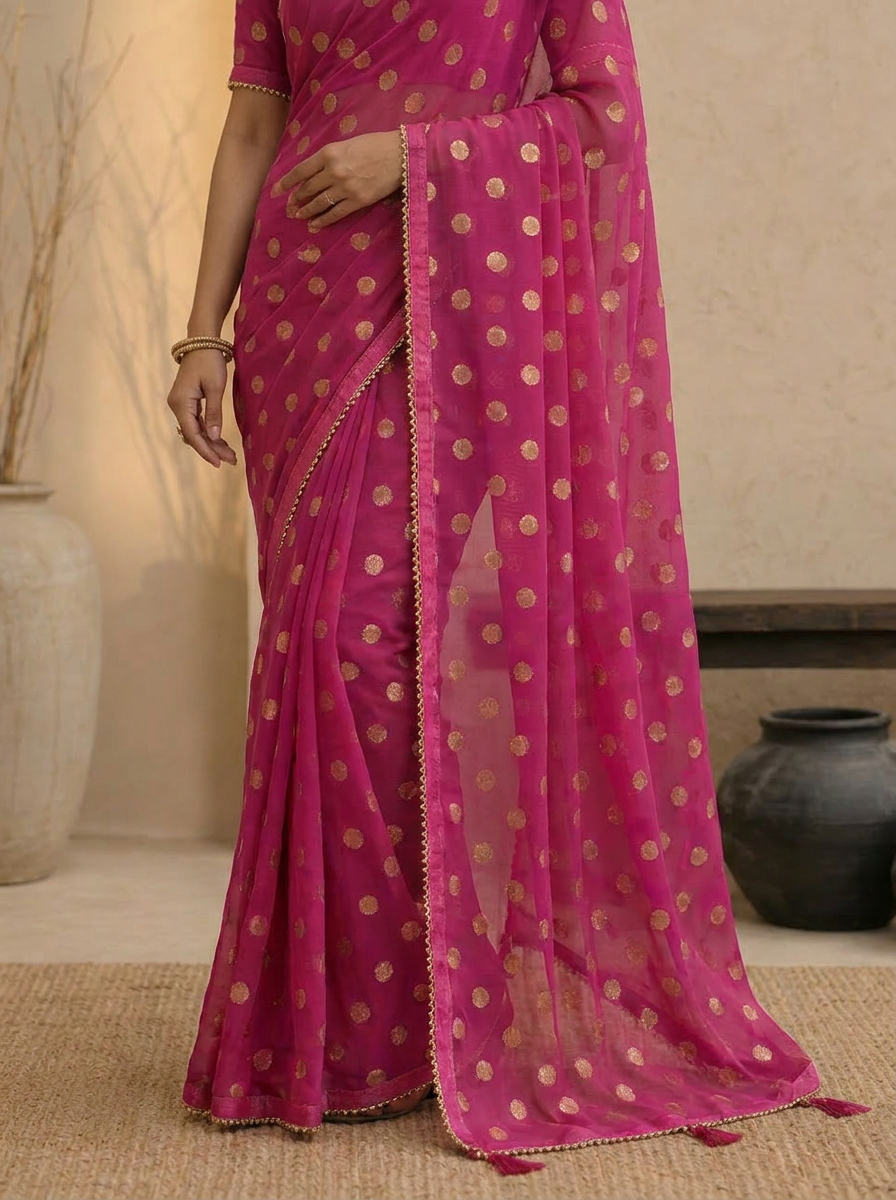 Swarna Polka Tassel Georgette Saree - 05 lower closeup