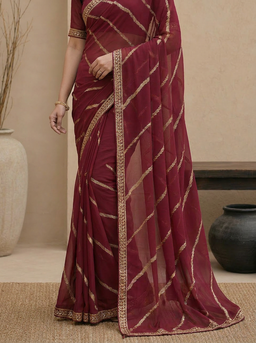 Swarna Stripe Tassel Georgette Saree