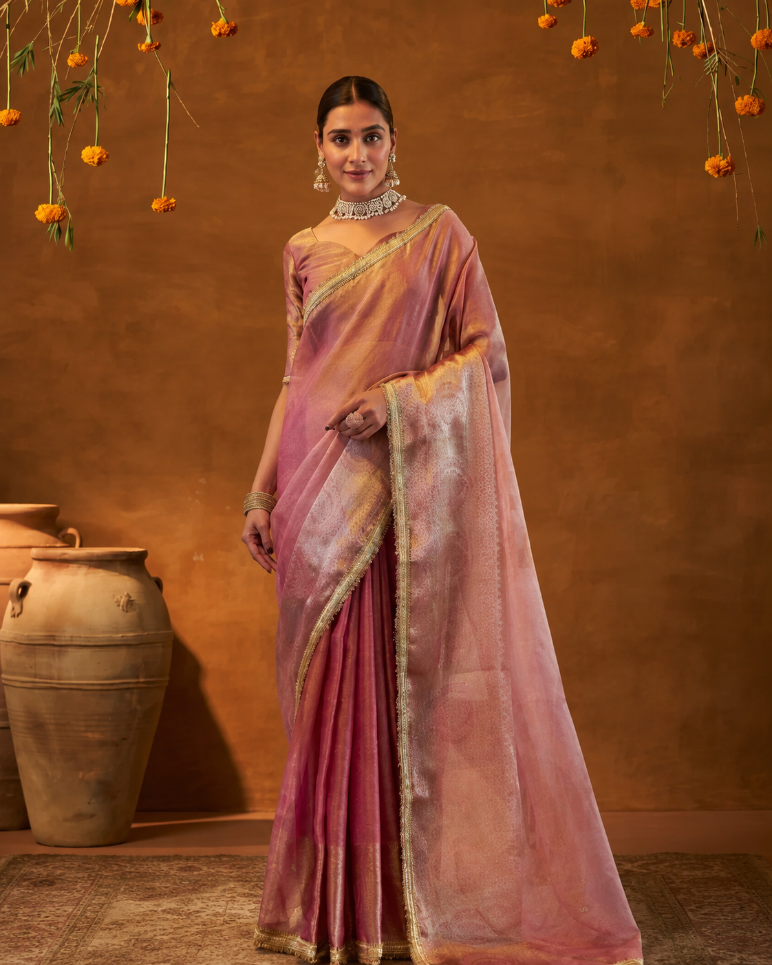Ranisa Tissue Shimmer Zari Sequin Saree
