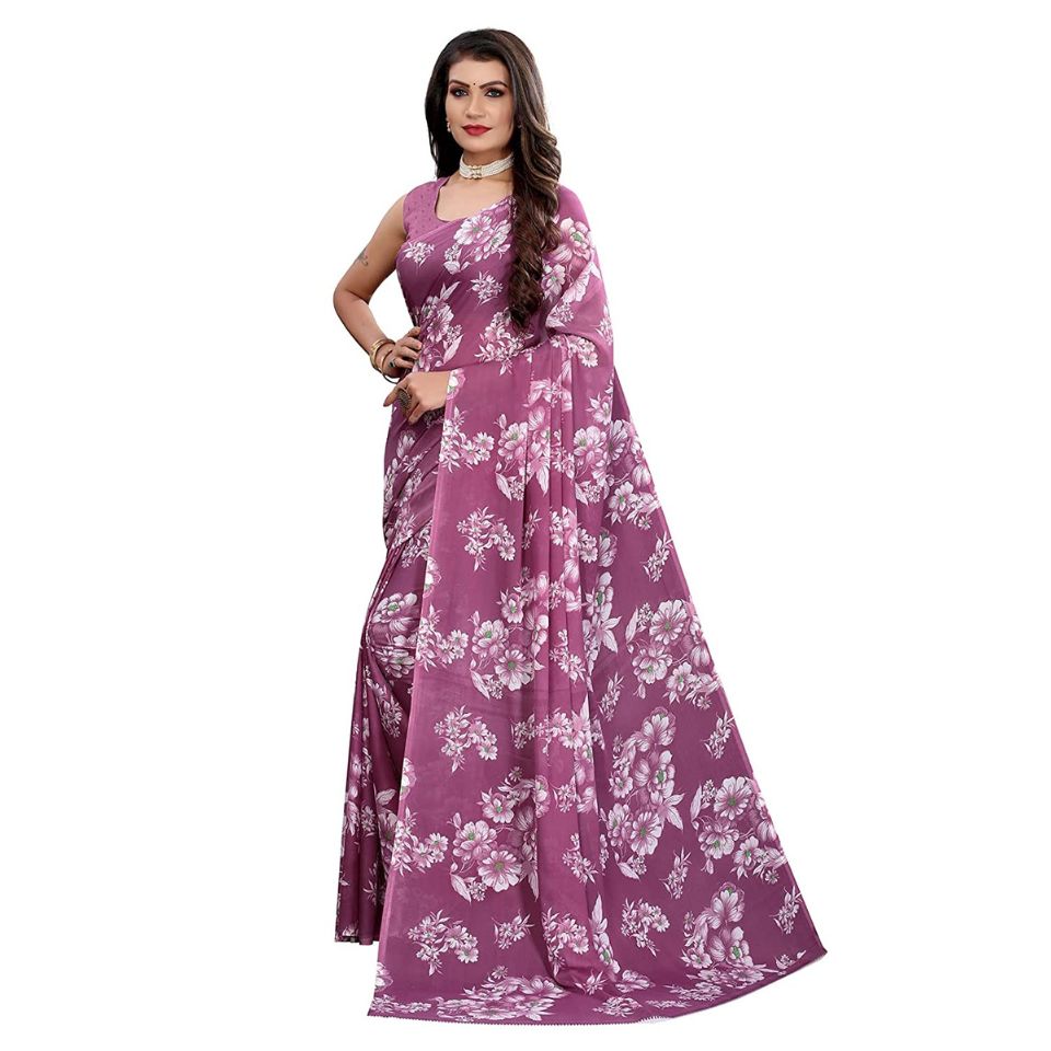 Mauve Mirage Purple Georgette Floral Saree