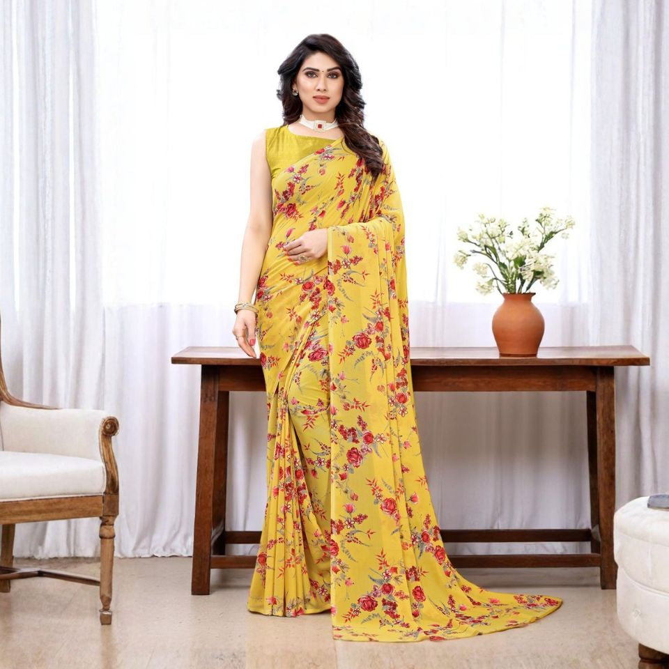 Parrot Bloom Georgette Floral Saree
