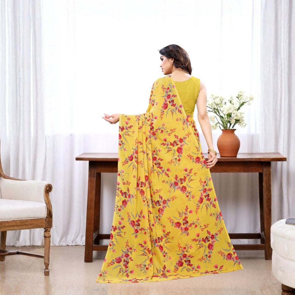 Sunlit Petals Yellow Georgette Saree