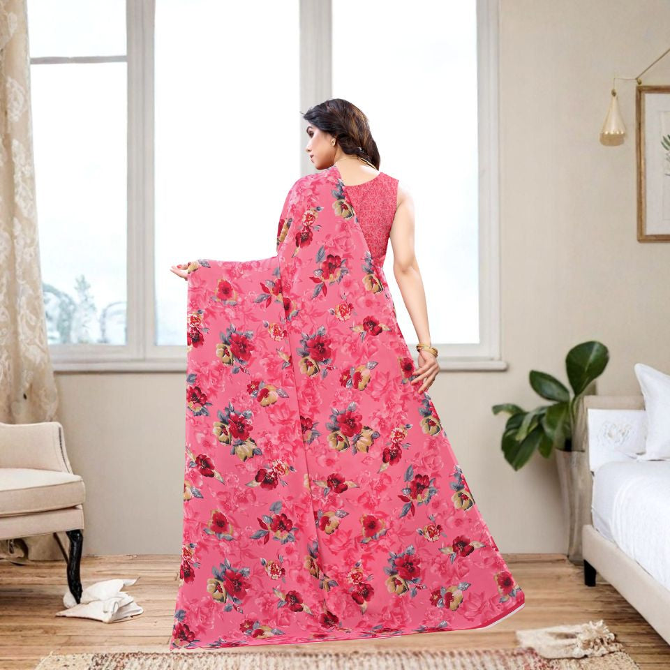 Grey Whisper Georgette Floral Saree