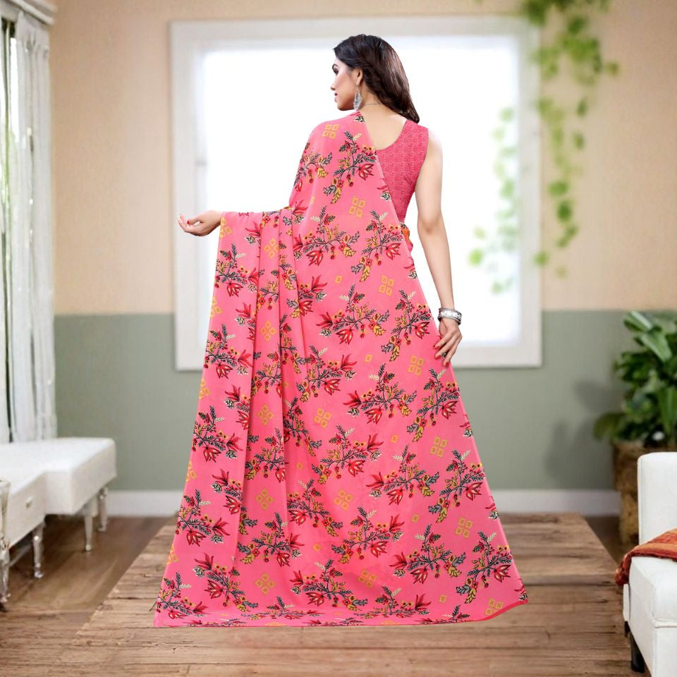 Rose Fleur French Pink Georgette Saree