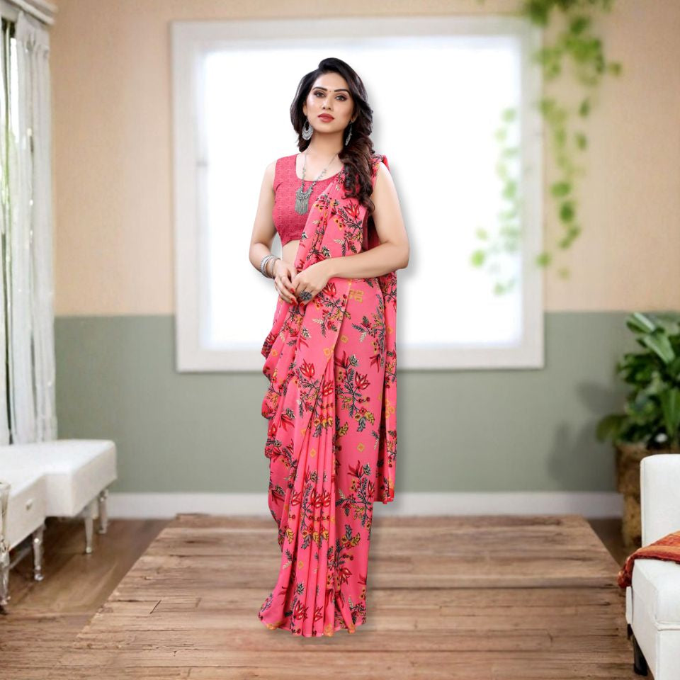 Rose Fleur French Pink Georgette Saree
