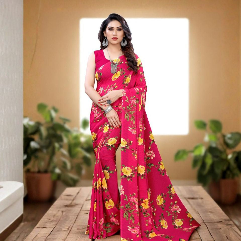 Beet Rouge Floral Georgette Saree