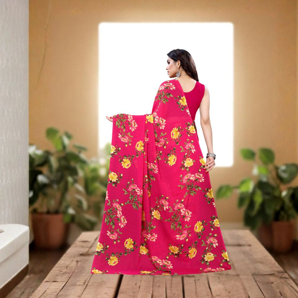 Beet Rouge Floral Georgette Saree