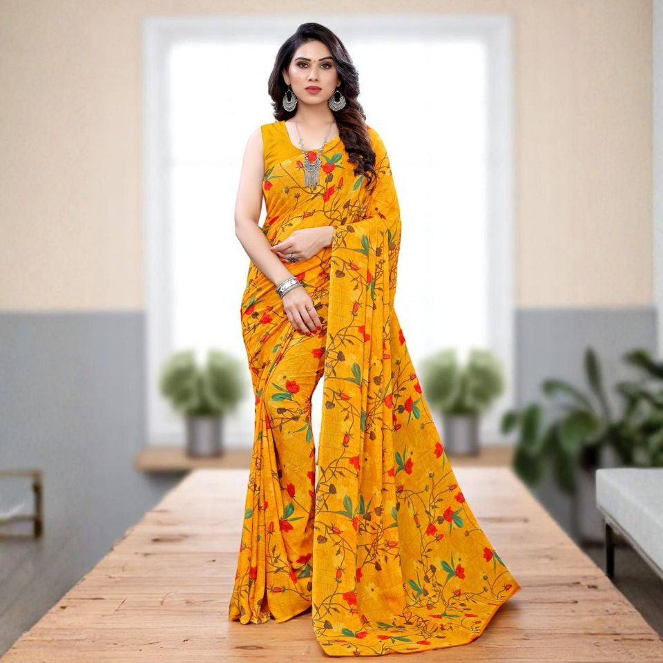 Golden Spice Turmeric Yellow Georgette Saree