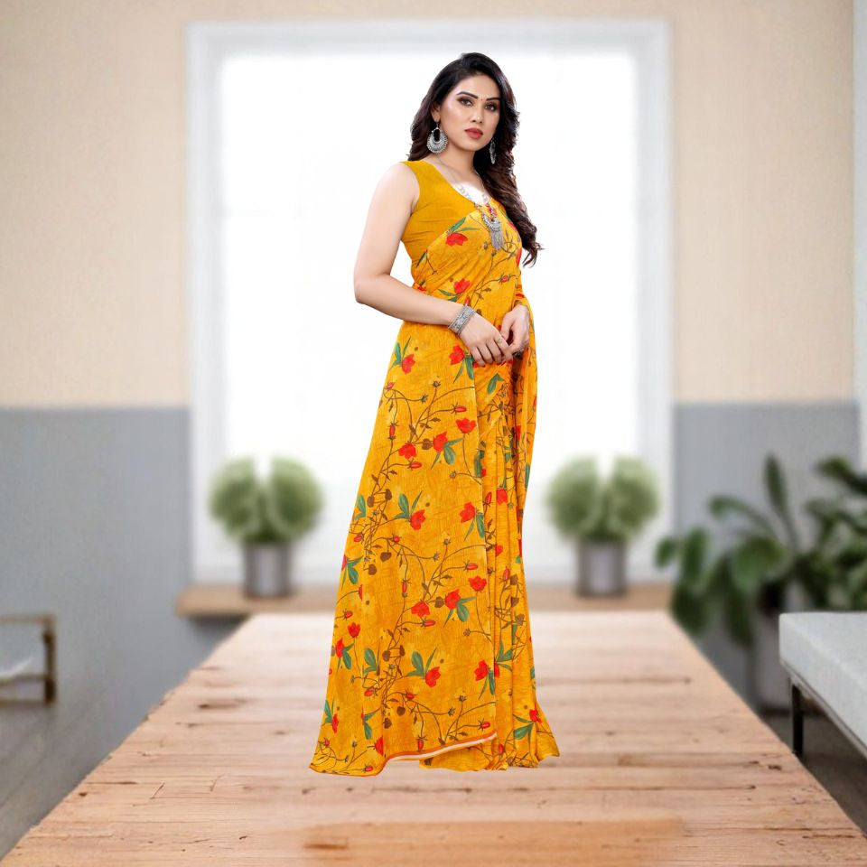 Golden Spice Turmeric Yellow Georgette Saree