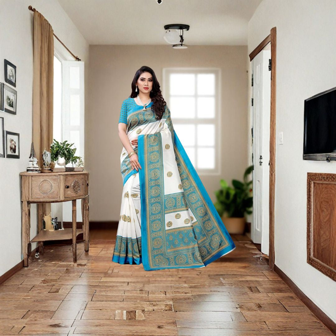 Ivory Sky Art Silk Traditional Saree