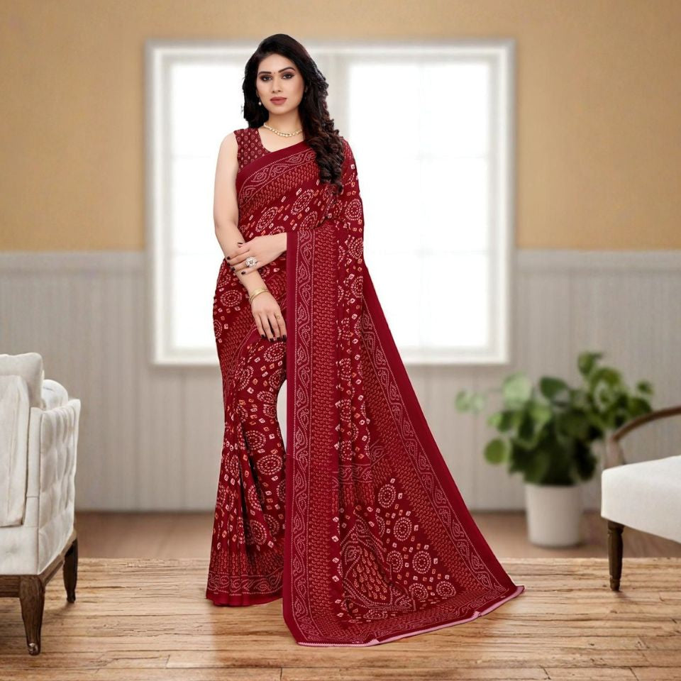 Royal Maroon Bandhej Heritage Georgette Saree