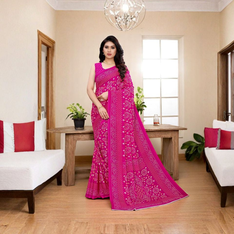 Royal Maroon Bandhej Heritage Georgette Saree
