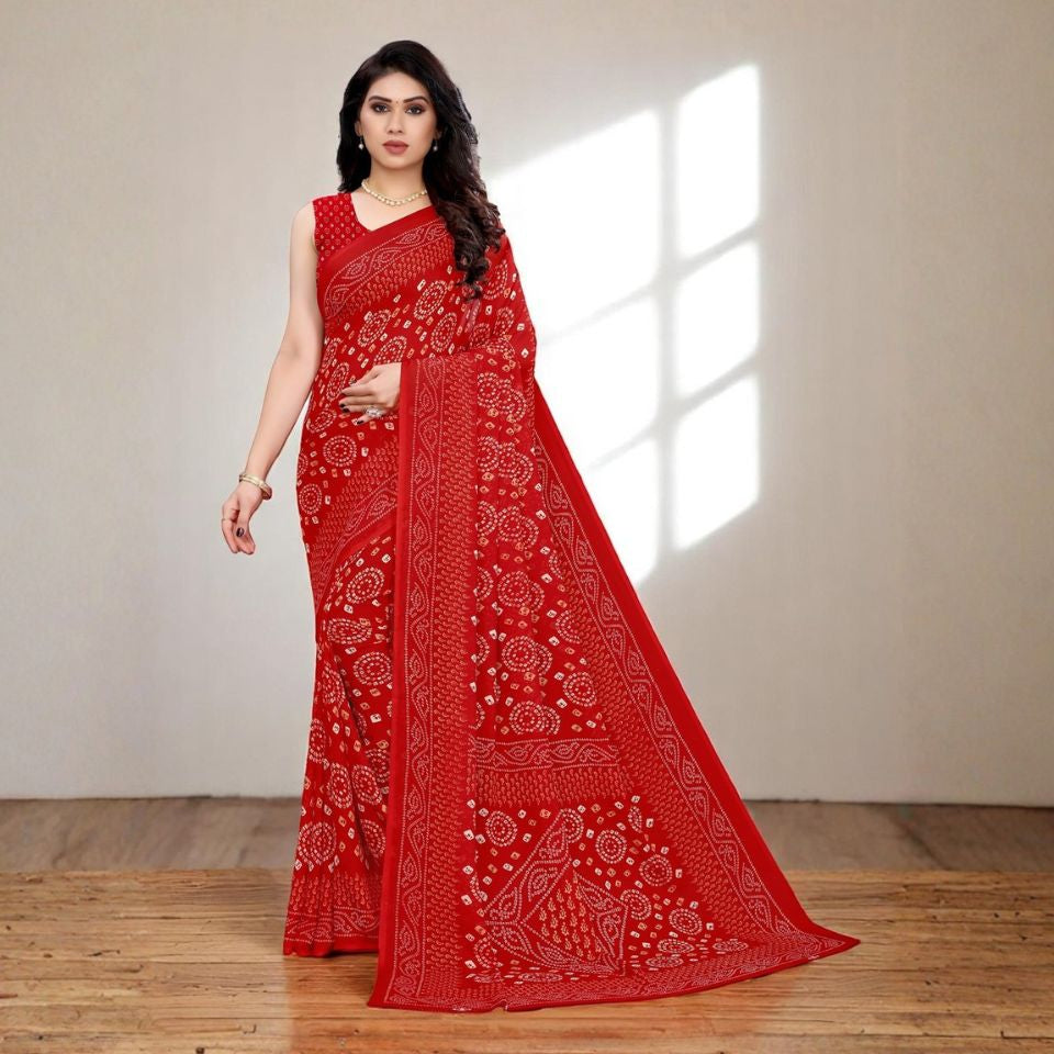 Crimson Bandhej Radiance Red Georgette Saree