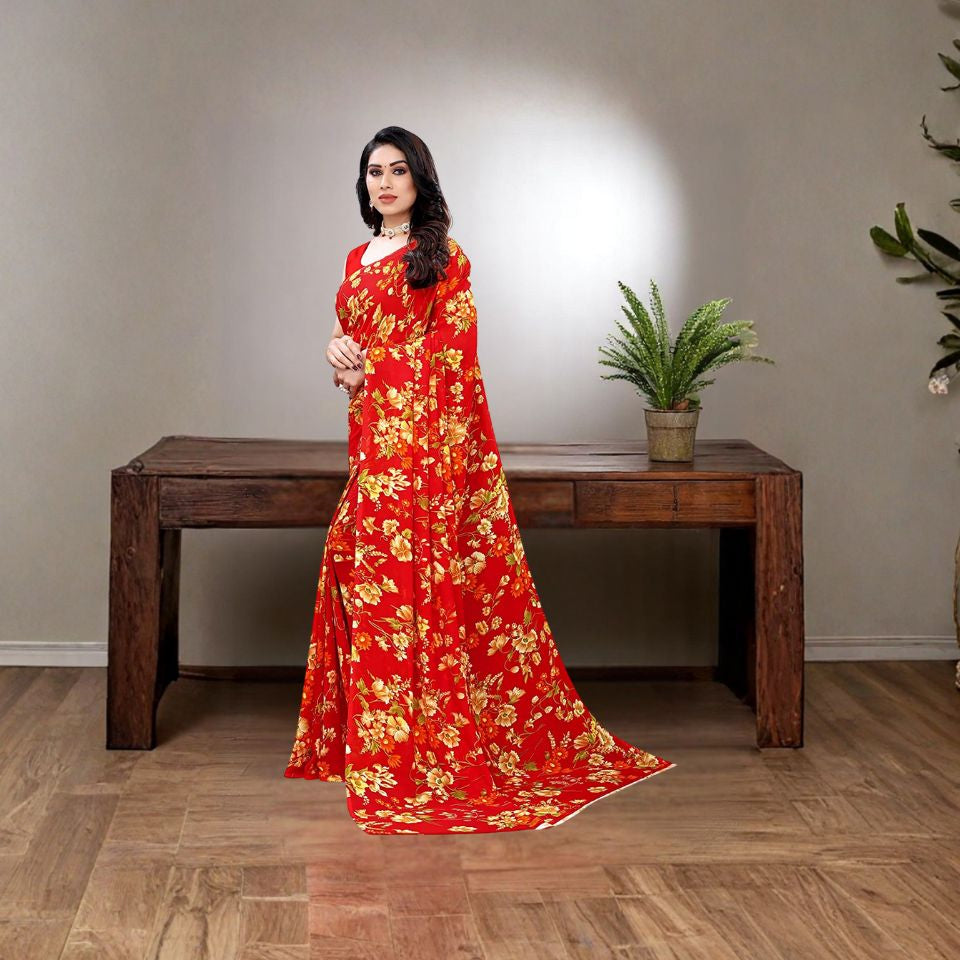 Crimson Charm Red Georgette Saree