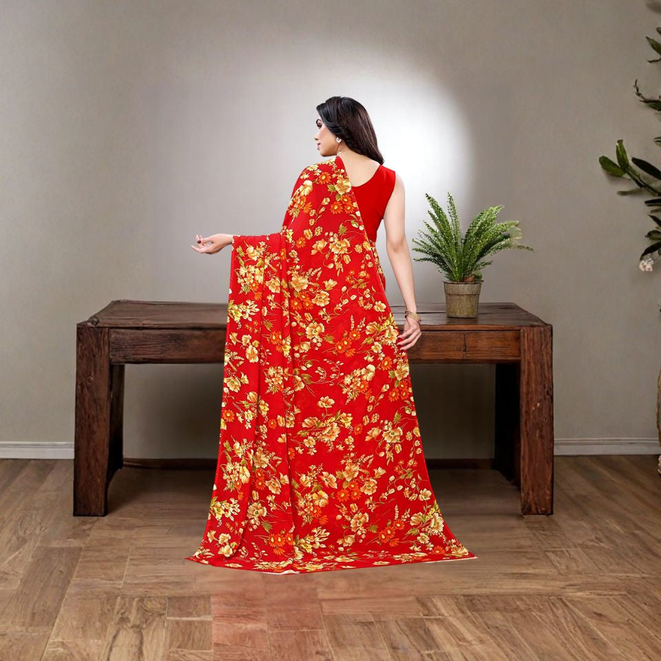 Crimson Charm Red Georgette Saree