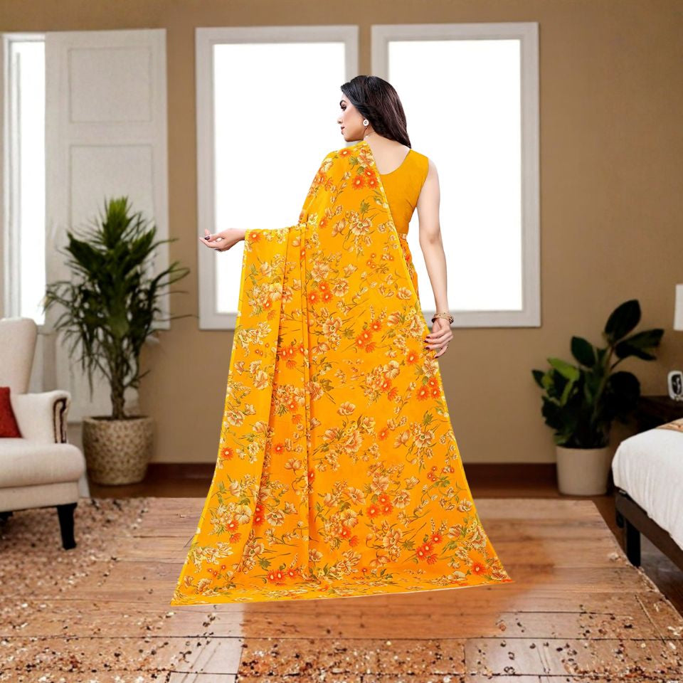 Saffron Glow Turmeric Yellow Georgette Saree