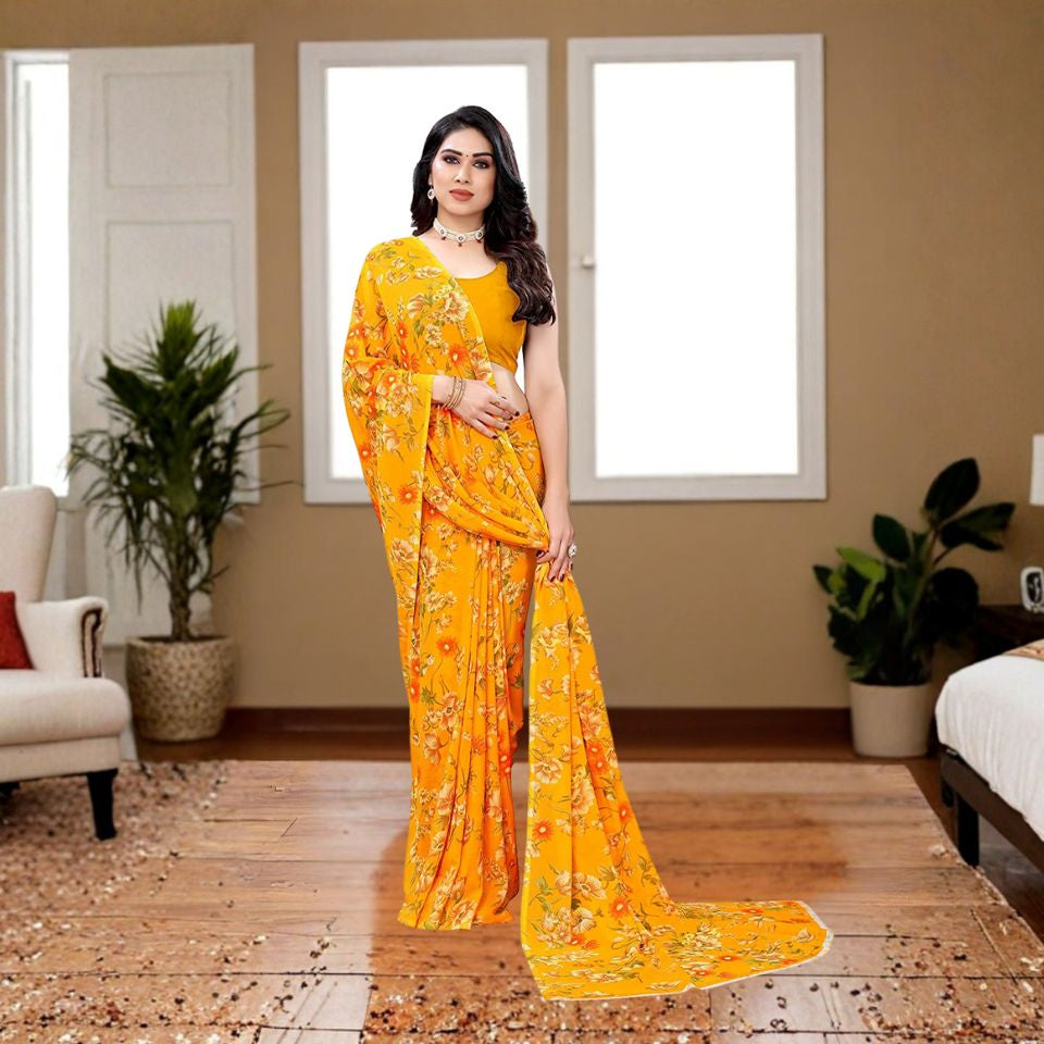 Saffron Glow Turmeric Yellow Georgette Saree