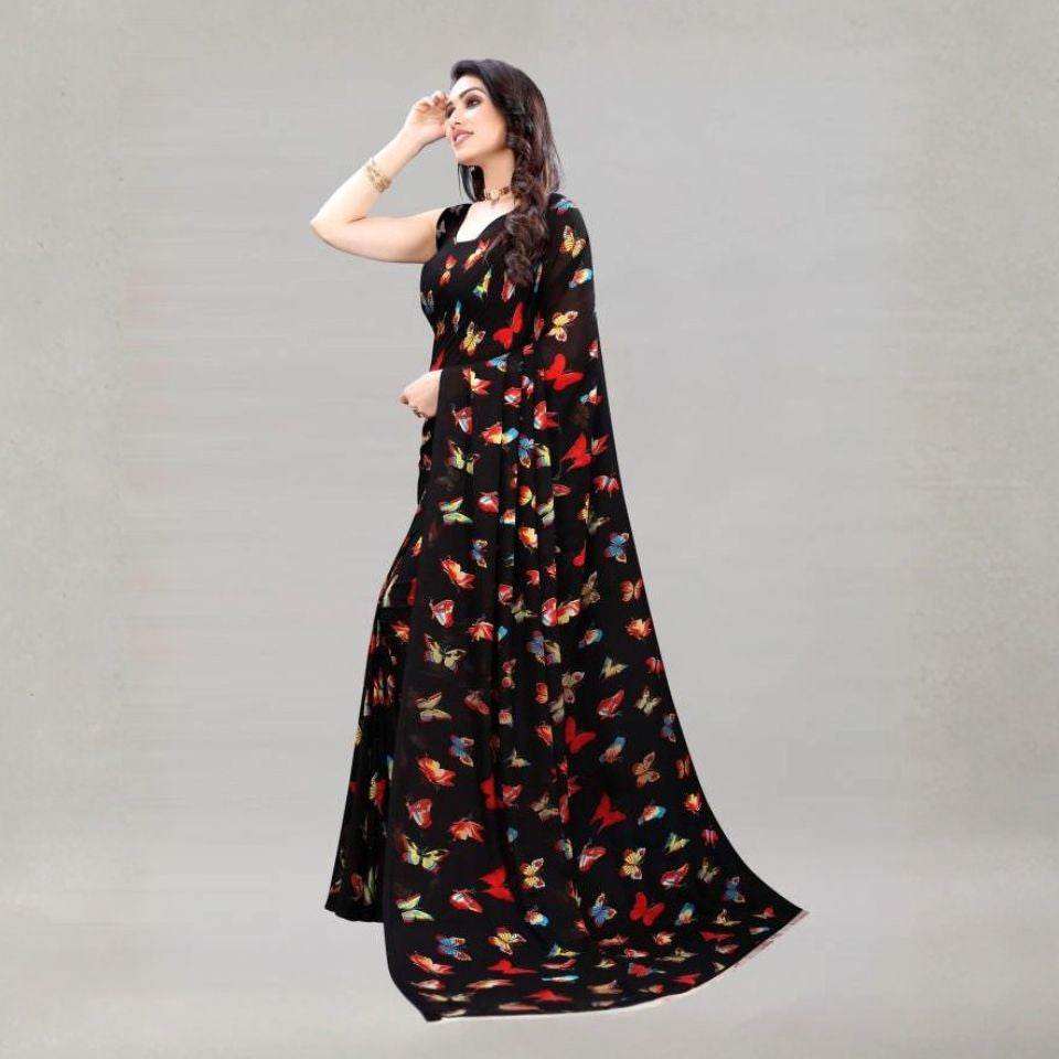 Shadow Petals Black1 Georgette Saree