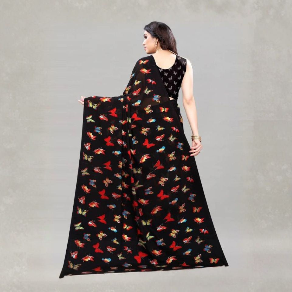Shadow Petals Black1 Georgette Saree