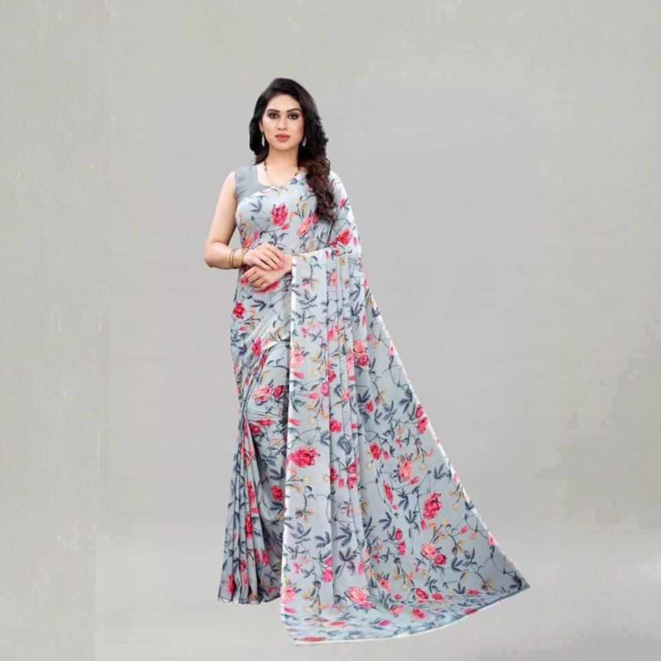 Charcoal Petals Grey Georgette Saree