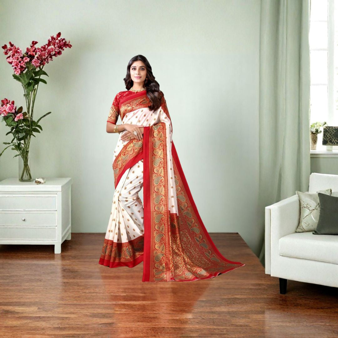 Opal Red Art Silk Traditional Saree