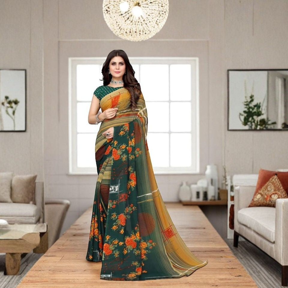 Forest Beige Charm Georgette Floral Saree
